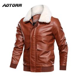 Leather Jacket Men Fashion Motorcycle Biker PU Jackets Male Stand Collar Detachable Faux Fur Windproof Warm Coats Outwear 211009