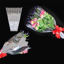 100pcs Flower Wrapping Paper Bouquet Wrapping Bag Valentine'S Day Wedding OPP Waterproof Cellophane Fresh Bouquet Packing A35 210724
