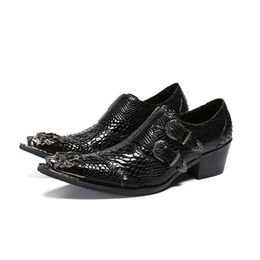 Silver Steel Toe High Heels Black Wedding Oxford For Men Genuine Leather Rivet Formal Shoes Sapato Social Masculino