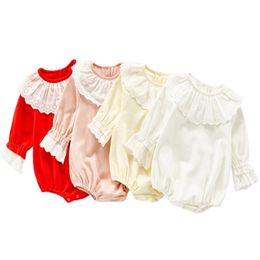 Girls Korean Style Lace One Piece Twin Clothes Autumn Clothing Long Sleeve Toddler Baby Bodysuits 210417