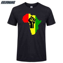 2021 Summer O-Neck Cotton Oversized Men's T Shirt Black Power Africa Map Fist African Funny Print T-Shirts Tactical For Men G1222