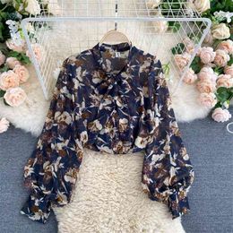 Women's French Retro Blouse Lady's Shirts Autumn O-Neck Bow Long Sleeve Floral Fairy All-match Shirt Female Blusa PL489 210506