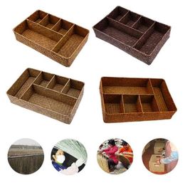 5 Girds Large Seagrass Storage Box Sundries Container Case Handmade Basket Kitchen Organizer for Home Office Supplies 210922
