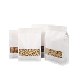 2022 new Kraft Stand Up Pouches Reusable Kraft Paper Packing Bag with Window Heat Sealable Food Storage Bags