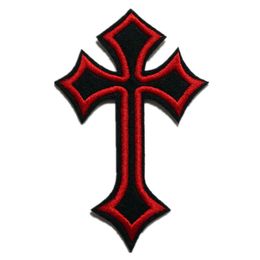 6x10CM Embroidery Patches Jesus Cross Red Edge Black Sew Iron On Embroidered Gothic Badges For Bag Jeans Hat Shirt DIY Applique
