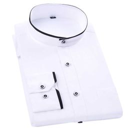 Shirt Men's Long-sleeved Chinese Style Casual Mandarin Collar Camisa Social Patchwork Black White Regular Fit Brand Male Clothes 210609