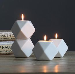 4 Colours Ceramics Candle Holder Moulds Multilateral Geometric Ceramic Candlestick Home Crafts Decorations Candles Rack Mould SN2613