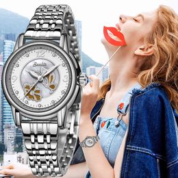 SUNKTA Silver White Watch Women Watches Stainless Steel Ladies Women's Watch Women Luxury Fashion Relogio Feminino+Bracelet 210517