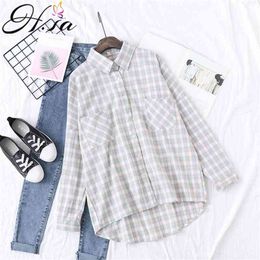 H.SA Spring Summer Shirts Long Sleeve Plaid Chic Cool Blusas Oversized Loose Streetwear Women Tops and Blouses 210417