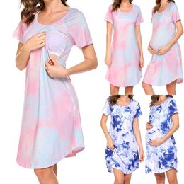 Pregnant Dress Women Maternity Clothes Breastfeeding Colorful Casual Dress Pajamas Pregnancy Clothes Vestidos Robe Femme Q0713