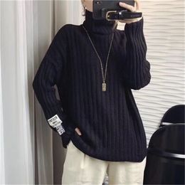 Sweater Women Turtleneck Pullover Jumper Stripe Thick Clothes Fashion Tops 210427