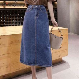 S-5XL Women Denim Midi Skirt Plus Size BF Style Solid Skirts Summer Casual Loose Ladies Saias Faldas B04501B 210421