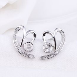 Sterling Jewelry Settings Cool Heart Silver Stud Earring 925 Mount for Pearls 5 Pairs