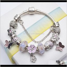 Bracelets Jewellery Drop Delivery 2021 Fashion Luxury Diamond Crystal Diy European Glass Beads Butterfly Flower Charm Designer Chain Bangle Bra