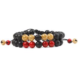 Natural Lava Stone Rope Braided Handmade Beaded Charm Bracelets For Valentine's Day Couple Lover Jewellery