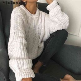 Yiyiyouni Autumn Winter Oversized Knitted Sweater Women Thick Casual Loose-fitting Pullovers Female Solid Cashmere Jumpers 210918