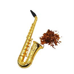 Metal Sax Saxophone Shaped Tobacco Pipe Cigarette Smoking Water Pipes Aluminium Alloy Gold Colour Smoke For Dry Herb Dab Rigs