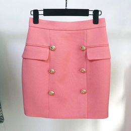 Style Top Classic Quality Original Design Women's Double-Breasted Skirt Metal Buckles High Waist Career Skirts Package hip PIQUE Cottonkj84