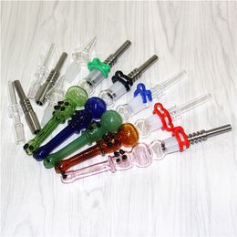 14mm Glass Silicone Nectars Mini Smoking Water Pipes with Stainless Steel Tips Quartz Nails Bubble Tip Concentrate Silicon Straw Pipe Bong Dab Rigs