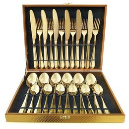 16/24Pcs Golden Cutlery Dishes Dinnerware Table Sets Tableware Stainless Steel Gold Flatware Fork Spoon Knife Set dinnerware set 211012