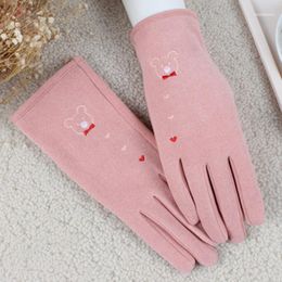 Driving Gloves Thin Cashmere Elastic Force Mittens Female Winter Cute Cartoon Bear Touch Screen Student Cycling Warm E711