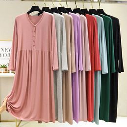 calf length dresses for women Canada - Casual Dresses 2021 Korean Women Solid Color Long Sleeve Loose Dress Female Spring Autumn Buttoned V Neck Mid-Calf Length