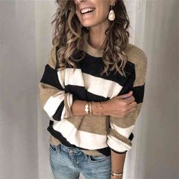 Foridol casal stripe knitted sweater pullovers women autumn winter long sleeve oversized jumpers pull femme streetwear 210415