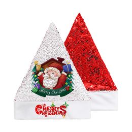 27*40cm Heat Transfer Sequin Hat Christmas Sublimation Reversible Sequins Triangle Hats with Pompom