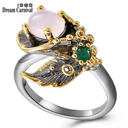 DreamCarnival Fashion Pink Flower Blossom Finger Ring Women #7 8 9 Size Jewellery Black Gold Coating Engagement Rings WA11665