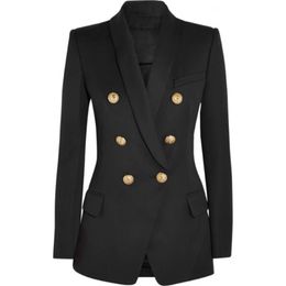 HIGH QUALITY Fashion Designer Blazer Women's Long Sleeve Double Breasted Metal Buttons Shawl Col Outer Jacket 211006