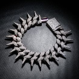 Solid Rivet Spike Thorns Cuban Miami Link Chain Bracelets Bangles for Men HIP Hop Jewelry Claw Setting AAA CZ Stone Rapper Punk Party Rock Grunge Jewelry Bijoux Gift