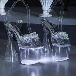 Sandals High-heeled sandals shine shoes women design heel model nightclub pole danicng trendy sandals new crystal 220309