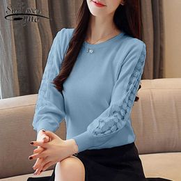 Spring Casual Lace Solid Women Clothing Elegant Autumn Fashion Women Blouses Long Sleeve O-neck Tops Blusas Mujer 210527