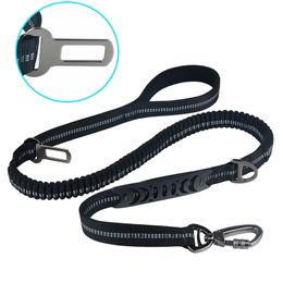 Strong Bungee Dog Leashes with Car Seat Belt Buckle For Medium Large Dogs Shock Absorbing Reflective Lead Rope XBJK2106