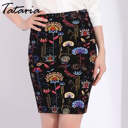 Cotton Floral Skirts Plus Size Sexy Mini Women Summer High Waist Bandage Office Pencil Womens Jupe Femme 210514