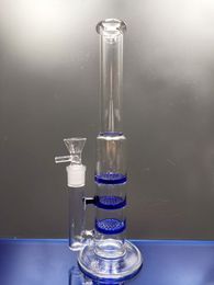 Colorful Straight Tube Glass Bong Triple Layer Comb Perc Hookah Percolator Water Pipes Heady Oil Dab Rig cheechshop