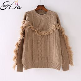 H.SA Fashion and Pullovers Onck Looose Oversized Knitted Tassel Pull Jumpers Green Beige Winter Thick Sweater Jumper 210417