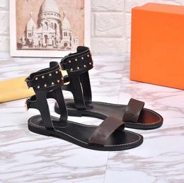 2021 Luxus Damen Sandalen Slide Fashion Wide Flat Beach Slipper Sandale Flip Flop Canvas Plain Gladiator Hausschuhe Schuhe mit Box