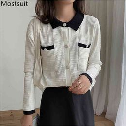 Autumn Korean Vintage Elegant Knitted Cardigans Sweaters Women Long Sleeve Single-breasted Tops Fashion Ladies 210513