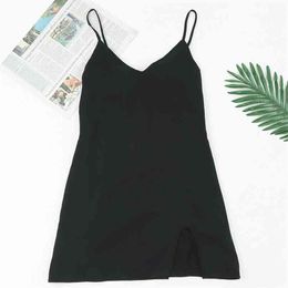 Vintage Black Tube top women slip dress Sexy Split vestidos Retro es Slim Chic mini Dress drop 210520