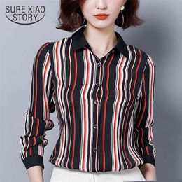Fashion womens tops and blouses plus size blouse shirt turndown collar striped office blouse long sleeve women shirts 2393 50 210527