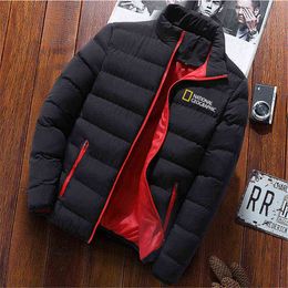 2021 National Geographic Men'S Down Jacket Printing New Down Jacket Stand-Up Collar Long-Sleeved Men'S Autumn And Winter Zipper Y1103