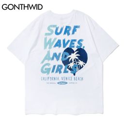 Hip Hop Tees Shirts Graffiti Waves Girls Short Sleeve Tshirts Streetwear Harajuku Casual Cotton Loose Tops 210602