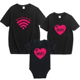 Family Look Shirt Short Sleeves Matching Clothes Love WIFI Cotton T Fashion Outfit Set Tees Tops 210429