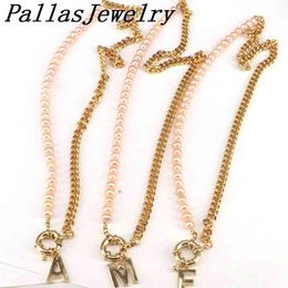 5Pcs design Pink pearl with link chain letters necklace for women fashion Jewellery