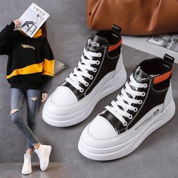 Women Plush Warm Boots Ankle Winter Shoes White Leather Korean High Top Sneakers Platform Lace Up Fur 22085