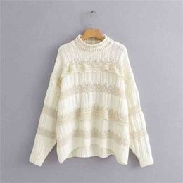 spring women lace crochet patchwork sweater ladies basic knitted casual loose high street sweaters chic tops S226 210420