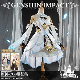 Anime Game Genshin Impact Traveler Lumine Battle Uniform Daily Lolita Shiny Dress Cosplay Costume Halloween FreeShipping 2020New Y0903