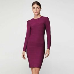 Ocstrade Bandage Dress Full Winter Long Sleeve Purple Bodycon Arrival Women O-Neck Club Night Party 210527