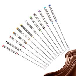 6PCS/Set Stainless Steel Chocolate Fork Hot Pot Forks Cheese Fruit Dessert Fork Fondue Melting Skewer Kitchen Tools